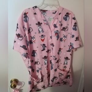 Women's Pink Western Corgi Scrub Top